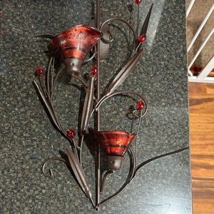 Ruby Blossom Tealight Wall Sconce made of iron, glass, and acrylic